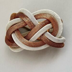 Braided Metallic Mesh Knot Brooch in Bronze and Silver